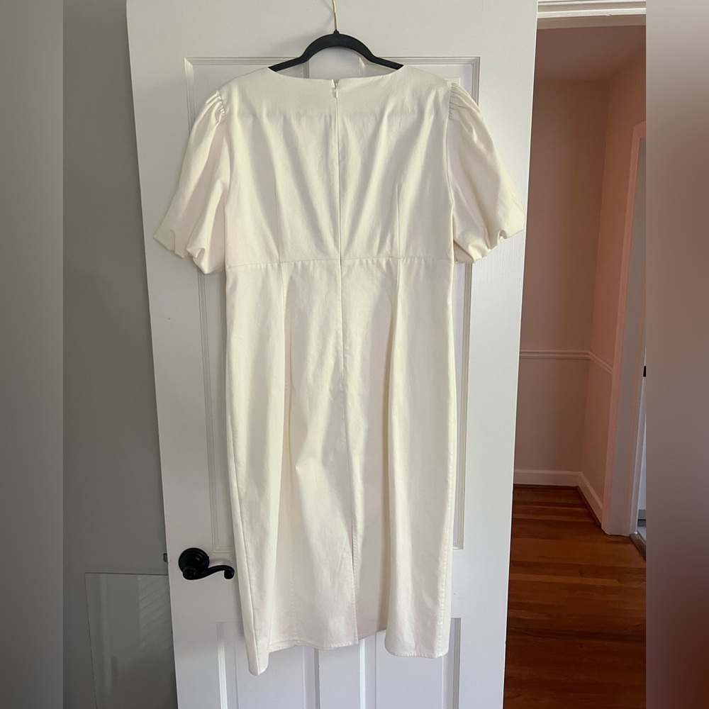 J.Crew Collection Women Cutout Puff-Sleeve Cotton Ivory White Dress Sz 16 - Picture 10 of 14